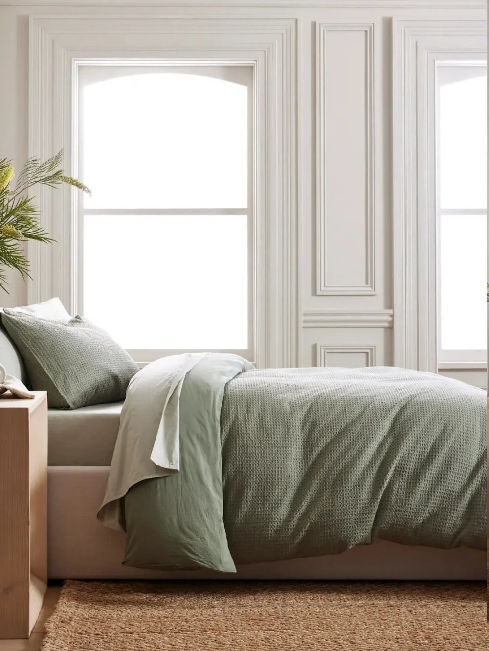 Quince King / Cal King Organic Luxe Honeycomb Duvet Cover Olive / Green